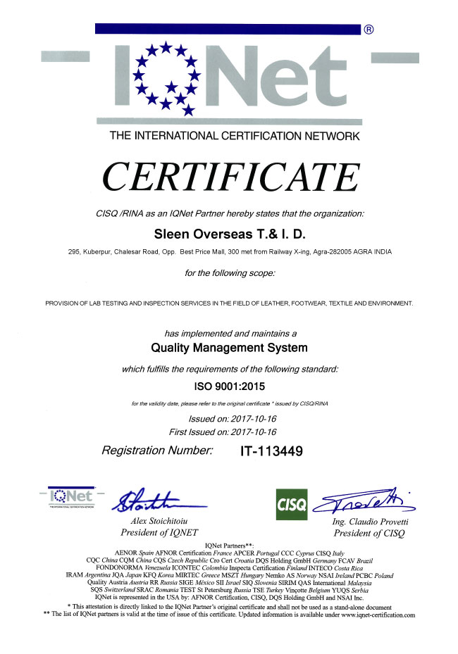 Certificate of CISQ/RINA as an IQNet Partner